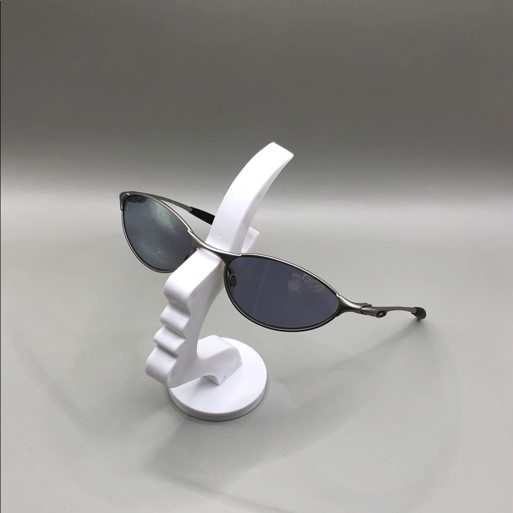 Oakley Teaspoon Y2k Matte Silver Frame Elongated Slim Sunglasses Metal Alloy